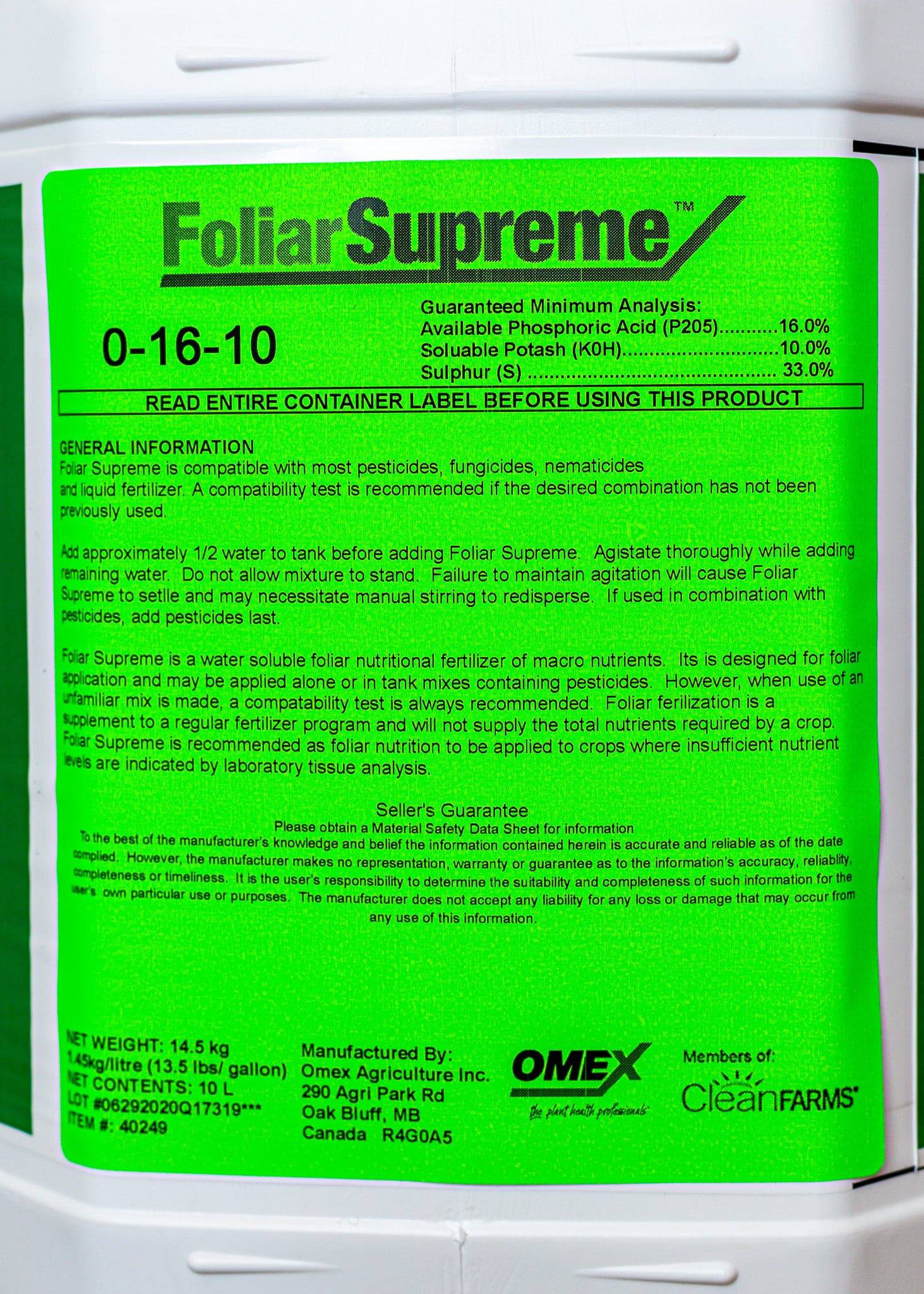 *Foliar Supreme (0-16-10 with 33% S)* - Growforge